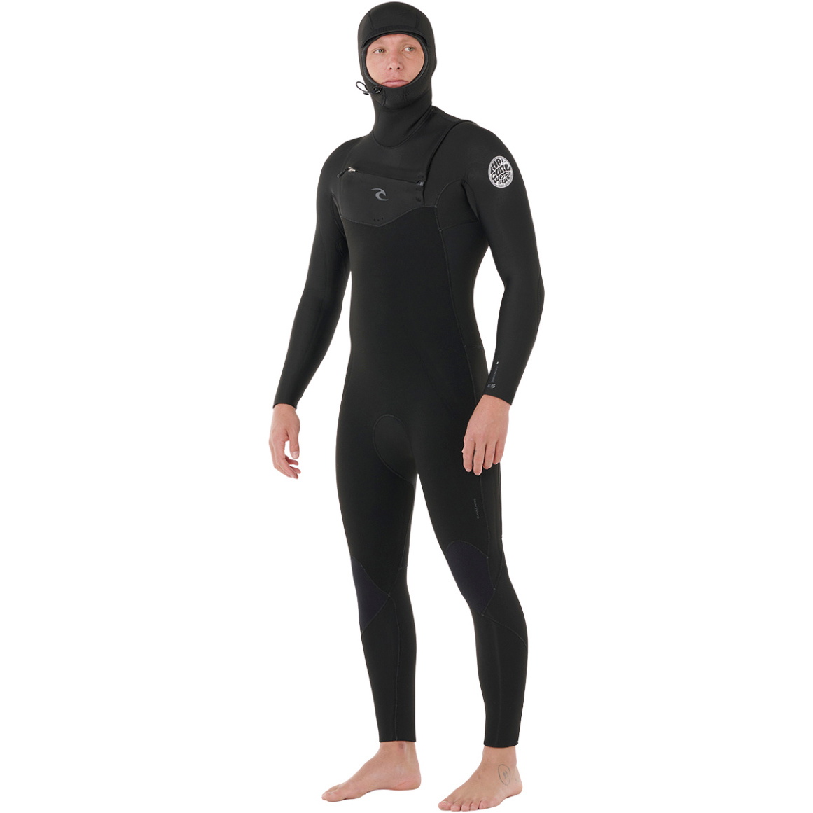 2026 Rip Curl Herre Dawn Patrol 5/4mm Hætteklædt Chest Zip Våddragt 16OMFS - Black